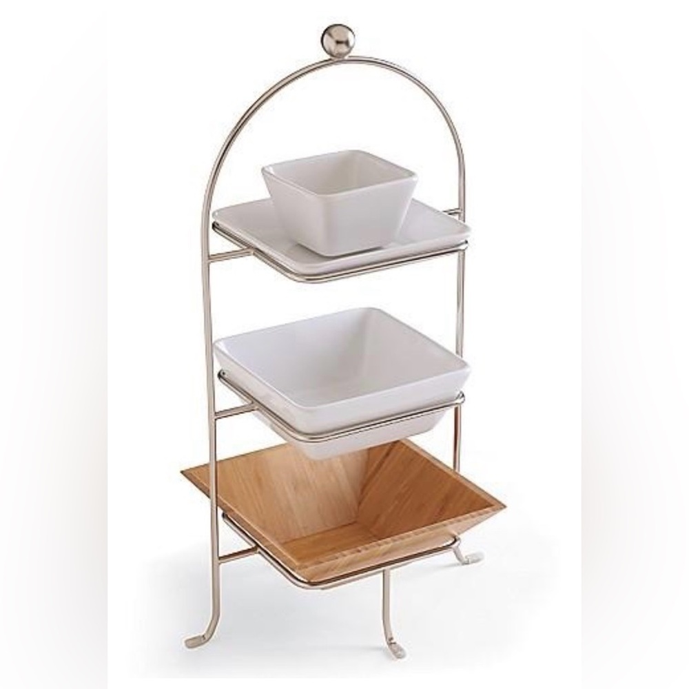 Pampered Chef Three Tiered Metal Stand | Simple Additions |Appetizer Plate Stand - Picture 5 of 7